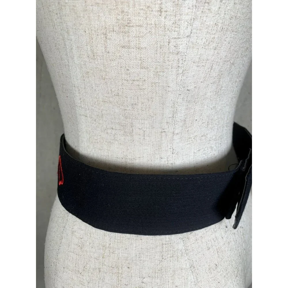 Vintage Statement Belt Medium Womens 90s‎ Black Wide Strap Waist Embroidered